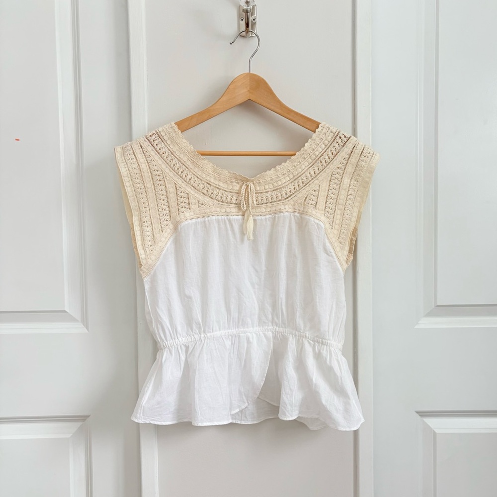 Anthropologie X HD in Paris White Lace Cotton Peplum Top